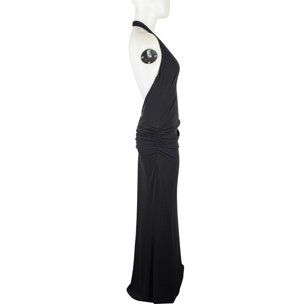 David Meister Black Halter Gown Ruched Open Back Formal Dress SZ 8 READ No Ties